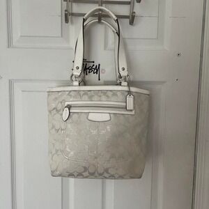 y2k 2000s Coach White Silver signature c monogram tote shoulder bag / handbag